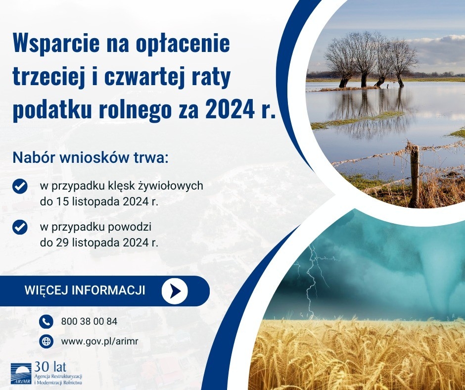 Wsparcie na opłacenie trzeciej i czwartej raty podatku rolnego za 2024r.