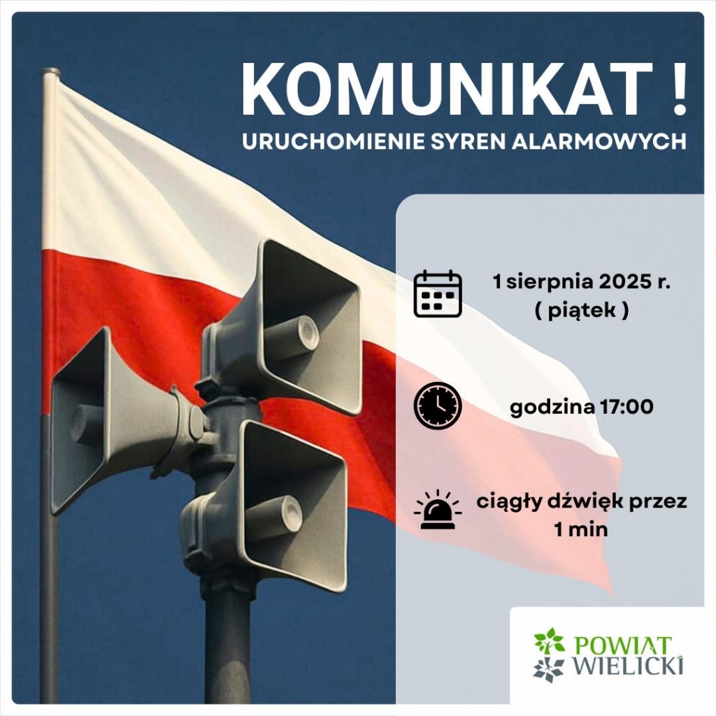 KOMUNIKAT - Trening syren alarmowych oraz upamiętnienie 81. rocznicy Powstania Warszawskiego