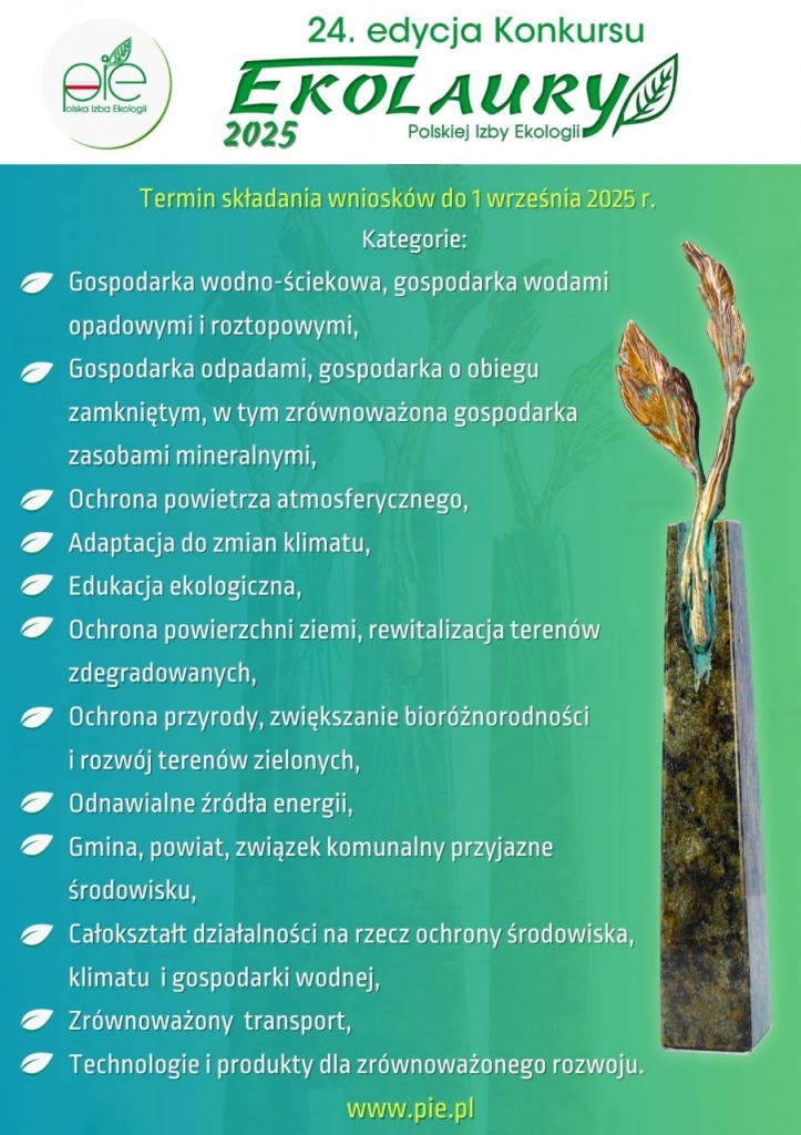 24. edycja Konkursu ,,Ekolaury Polskiej Izby Ekologii 2025&rsquo;&rsquo;