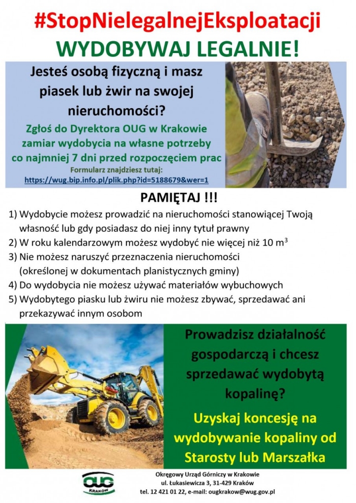Stop nielegalnej eksploatacji - akcja informacyjna Okręgowego Urzędu Górniczego w Krakowie
