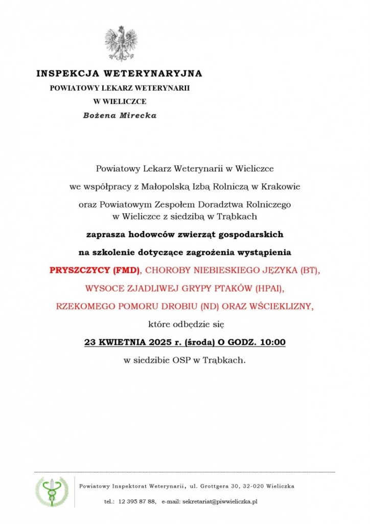 SZKOLENIE DLA HODOWCóW ZWIERZĄT GOSPODARSKICH