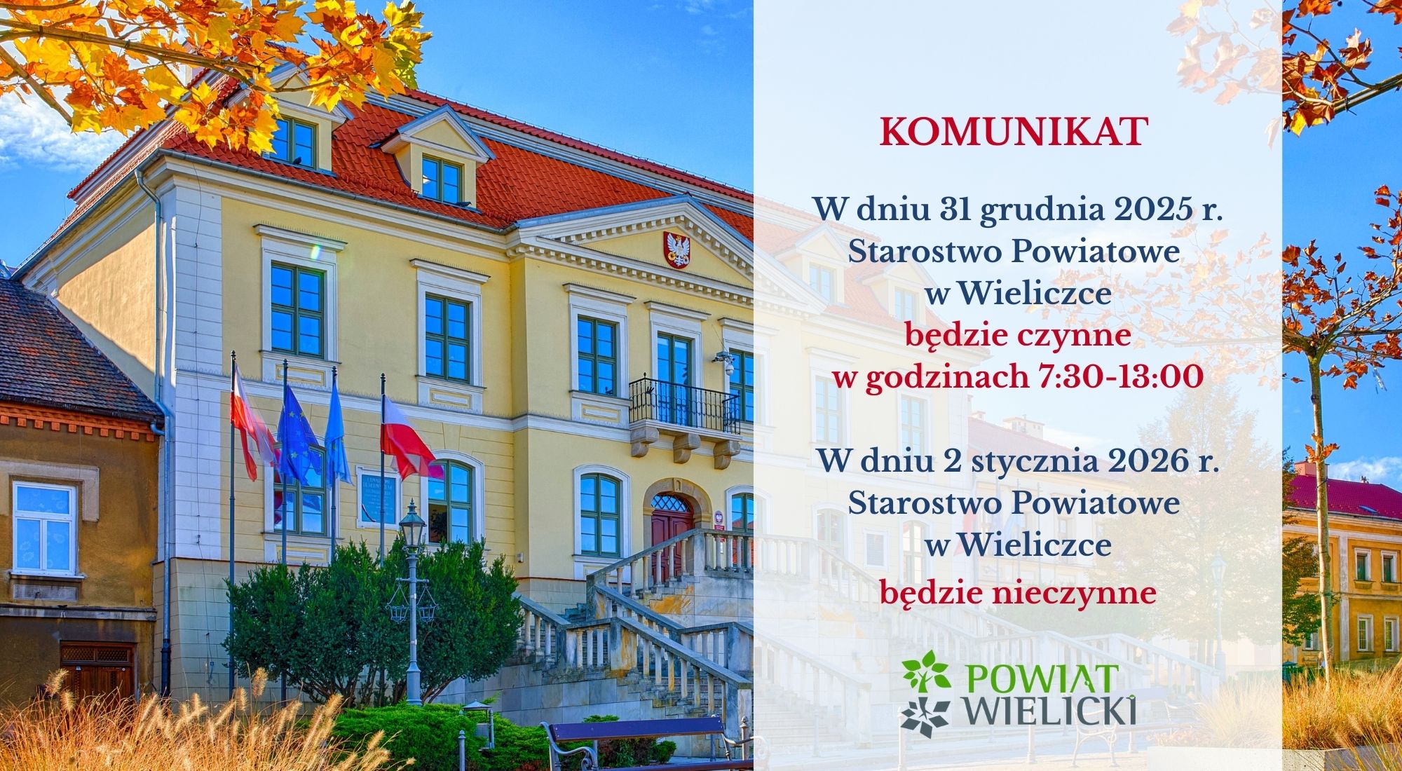 Godziny pracy 31 grudnia i 2 stycznia