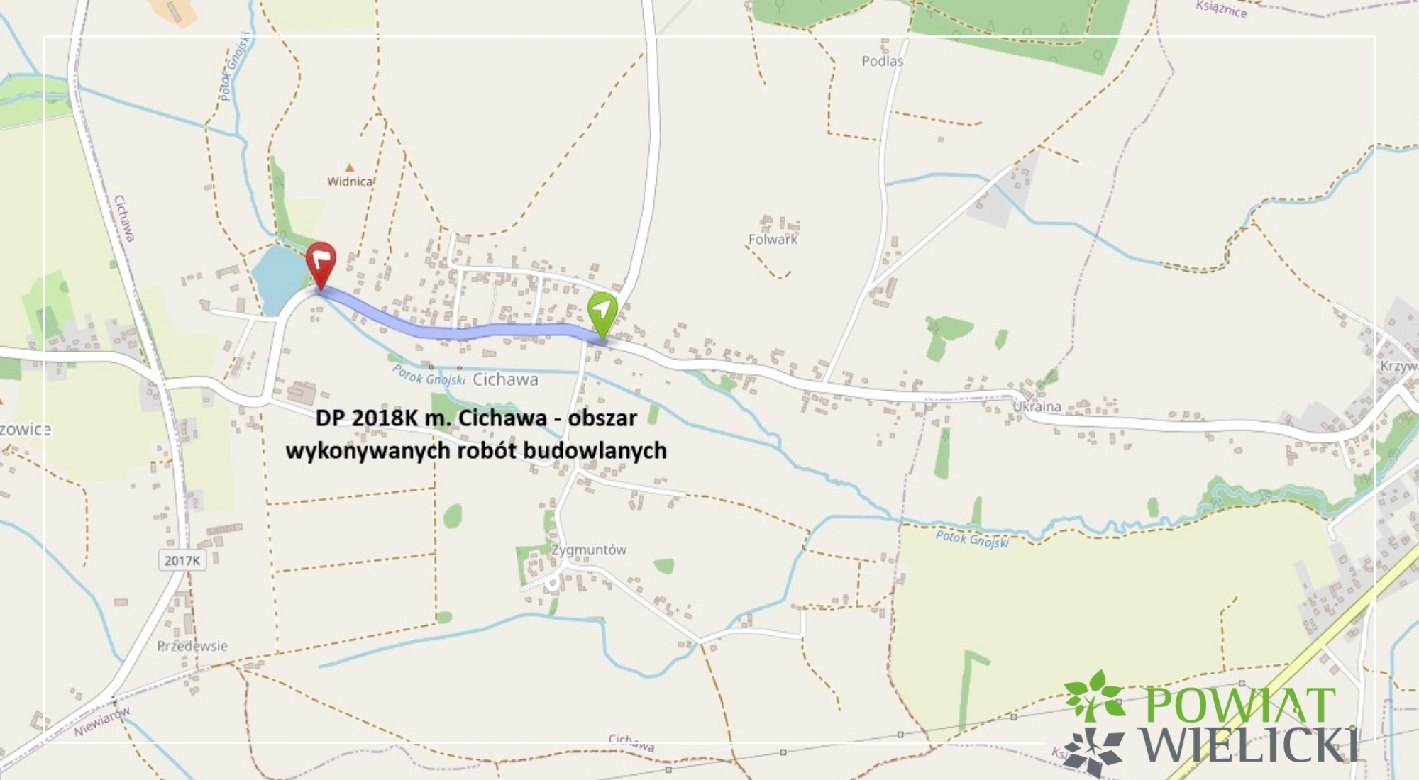 Zamknięcie odcinka drogi powiatowej DP 2018K w miejscowości Cichawa.
