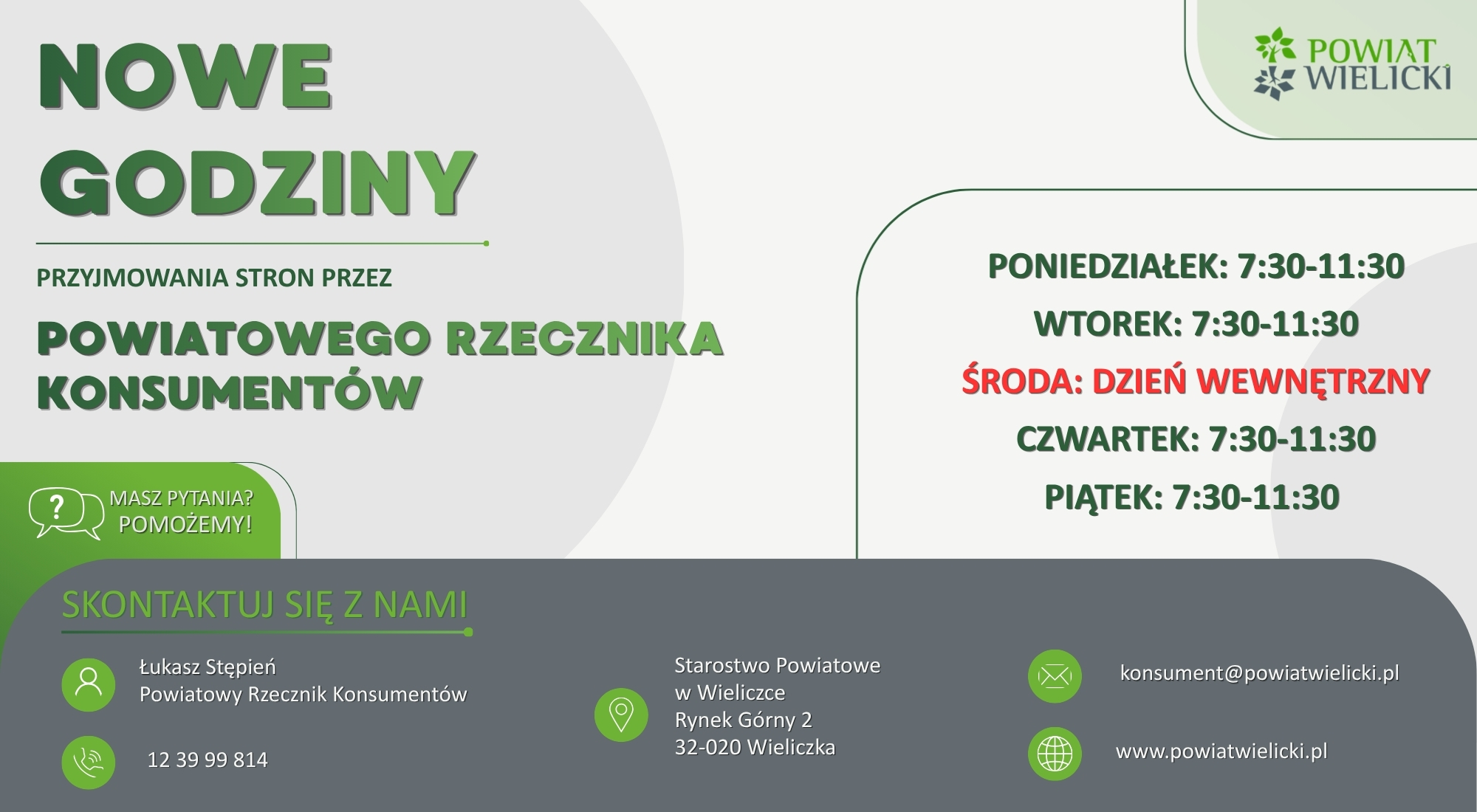 Nowe godziny przyjmowania stron przez Powiatowego Rzecznika Konsumentów