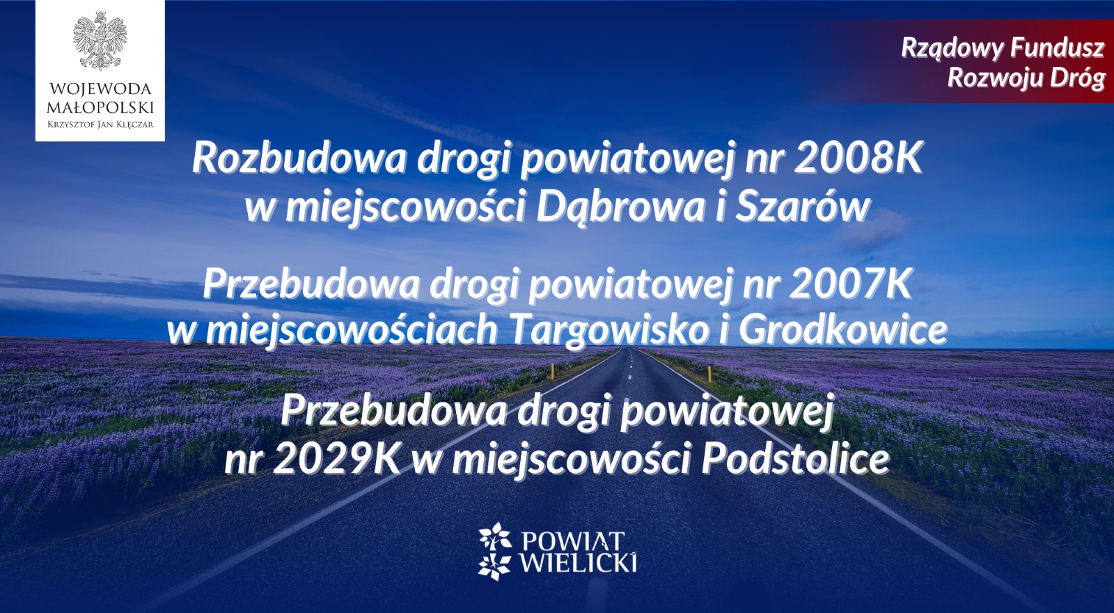 Powiat Wielicki otrzymał 3 053 111 zł dofinansowania z Rządowego Funduszu Rozwoju Dróg