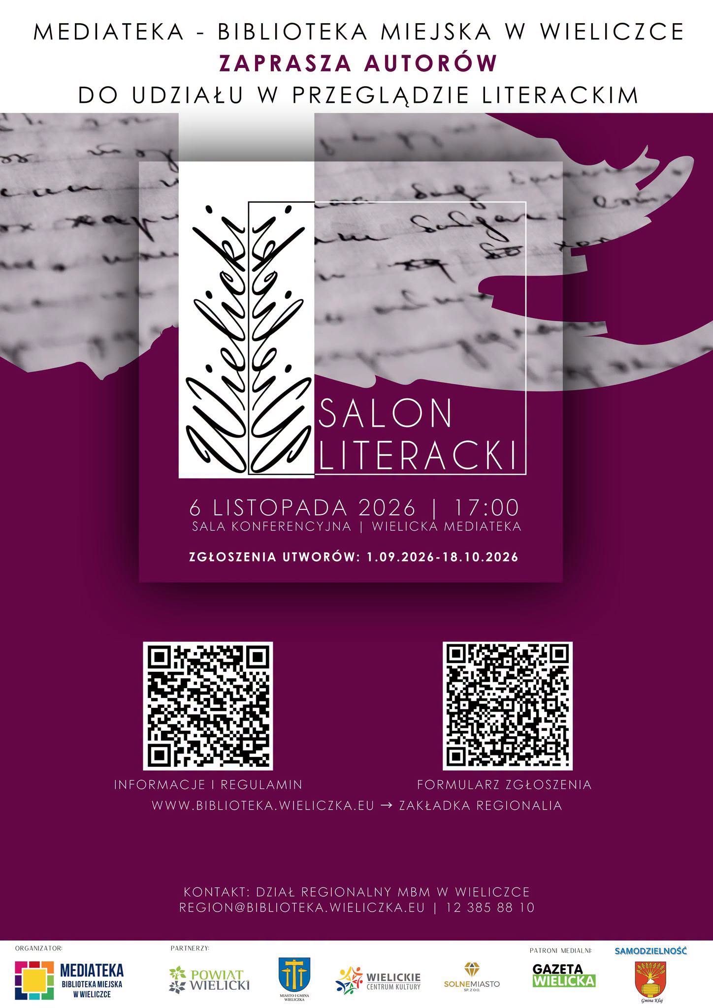 Wielicki Salon Literacki – zaproszenie dla autorów